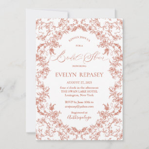 Invitación Floral Romance Chinoiserie Coral Bridal Shower