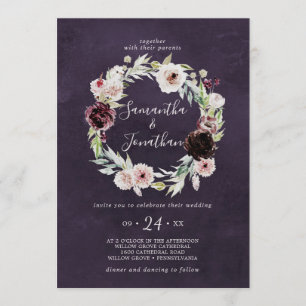 Invitación Floral Romance Wreath   Boda de ciruelas