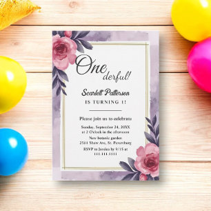 Invitación Floral romántica de acuarela rústica primer cumple