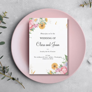 Invitación Floral romántica, flor rosa botánica