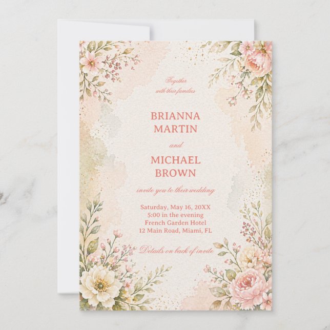 Invitación Floral Romántico Suave (Anverso)