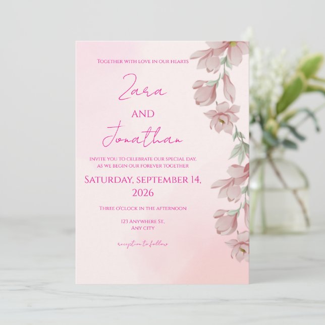 Invitación floral rosa (Anverso de pie)