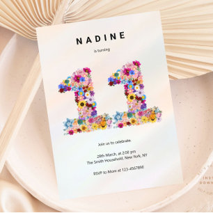 Invitación Floral rosa 11º cumpleaños Jardín Flor salvaje pri