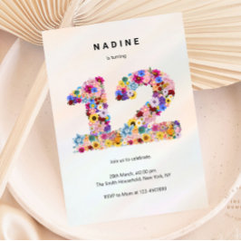 Invitación Floral rosa 12º cumpleaños Jardín Flor salvaje pri