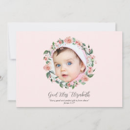 Invitación Floral rosa 2 foto bíblica verso bautismo para Chi