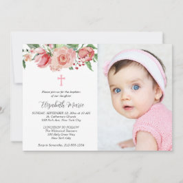 Invitación Floral rosa 2 foto bíblica verso bautismo para Chi