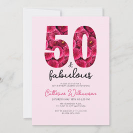 Invitación Floral rosa 50 y fabulosa fiesta de cumpleaños