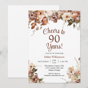 Invitación Floral rosa 90 años de alegría por 90 años