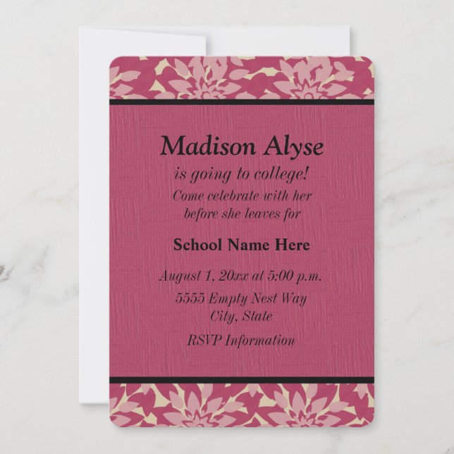 Invitación floral rosa "A la universidad" (Anverso)