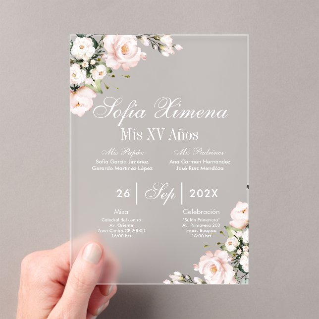 Invitación floral rosa acrílica (Insitu (portátil))