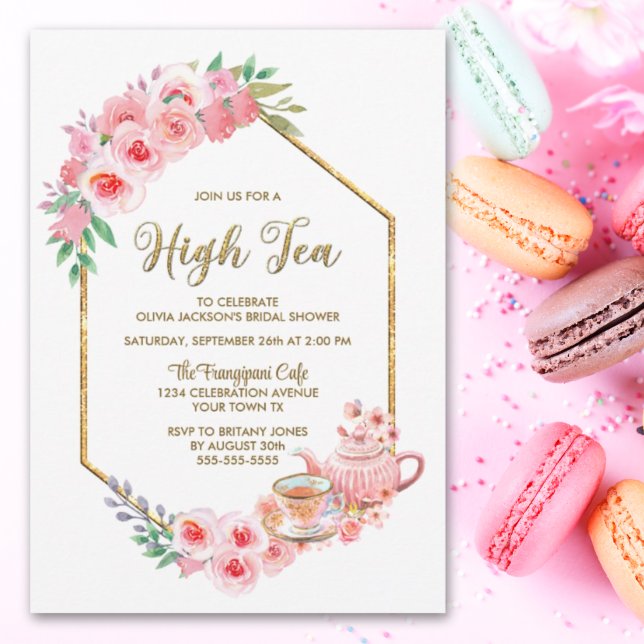 Invitación Floral rosa alta ducha de novia de té (Subido por el creador)