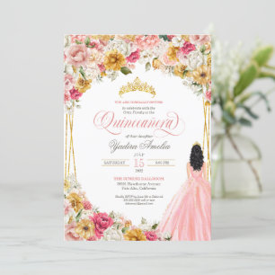Invitación Floral rosa amarillo y floral amarillo rosa Rubor