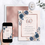Invitación Floral rosa azul de la marina de oro Rosa 60 cumpl<br><div class="desc">Haga su fiesta de cumpleaños número 60 para recordar con esta hermosa y elegante invitación floral rosa rosa azul de la Marina de Oro. Con unas exquisitas flores de color acuático en azul marino y rosa polvoriento, no se puede equivocarse con un diseño tan sofisticado. La lujosa caja de texto...</div>