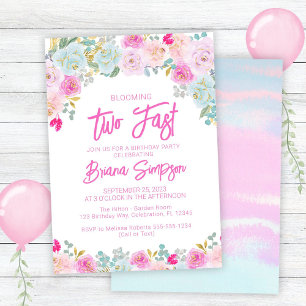 Invitación Floral rosa azul de rosa muy rápido cumpleaños