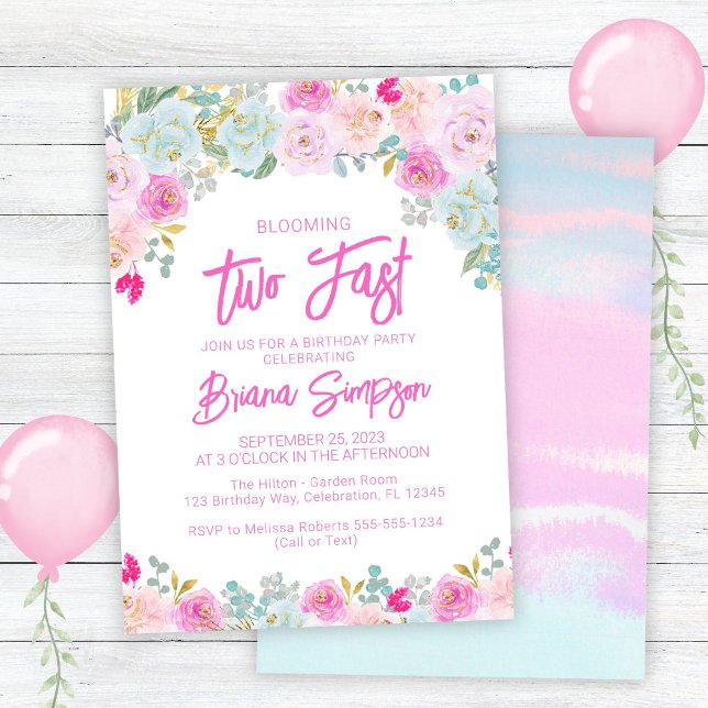 Invitación Floral rosa azul de rosa muy rápido cumpleaños (Subido por el creador)