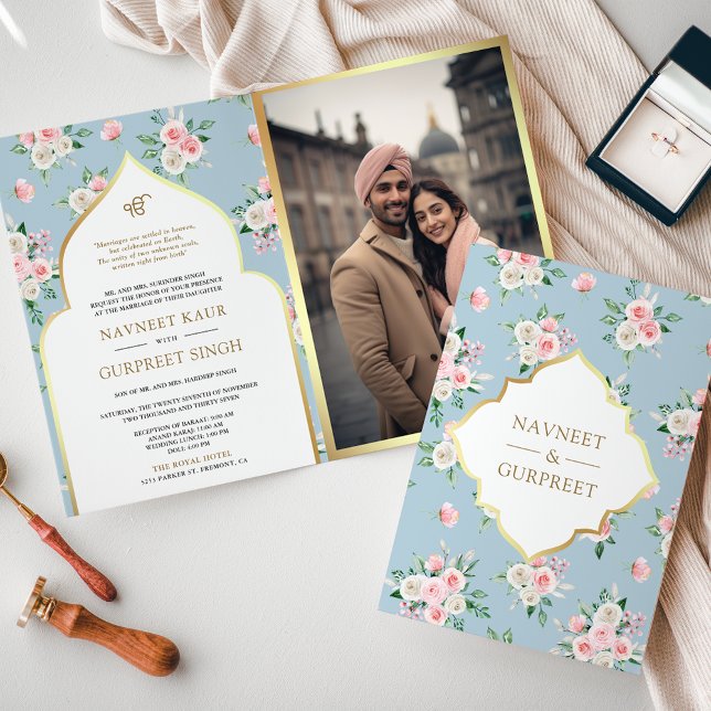 Invitación Floral rosa azul en un Boda de Anand Karaj (Subido por el creador)