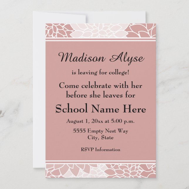 Invitación Floral rosa blanca para Fiesta universitario invit (Anverso)
