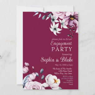 Invitación Floral rosa, blanca y azul Partido de compromiso