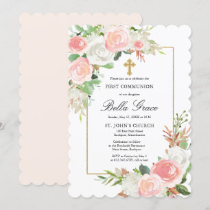 Invitación Floral rosa blanco rosa Rubor Primera comunión sag