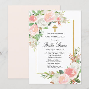 Invitación Floral rosa blanco rosa Rubor Primera comunión sag
