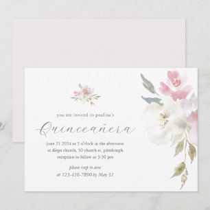 Invitación Floral rosa bonito 15 años cumpleaños Quinceañera