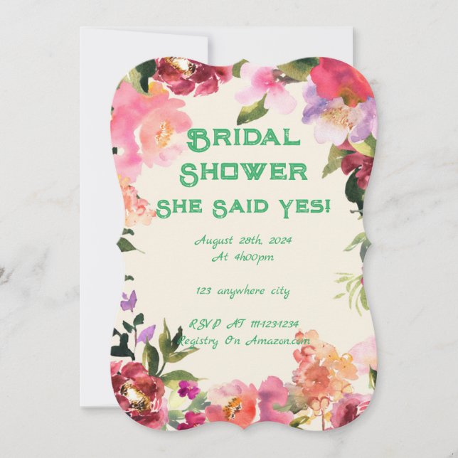 Invitación floral rosa botánica para despedida de  (Anverso)