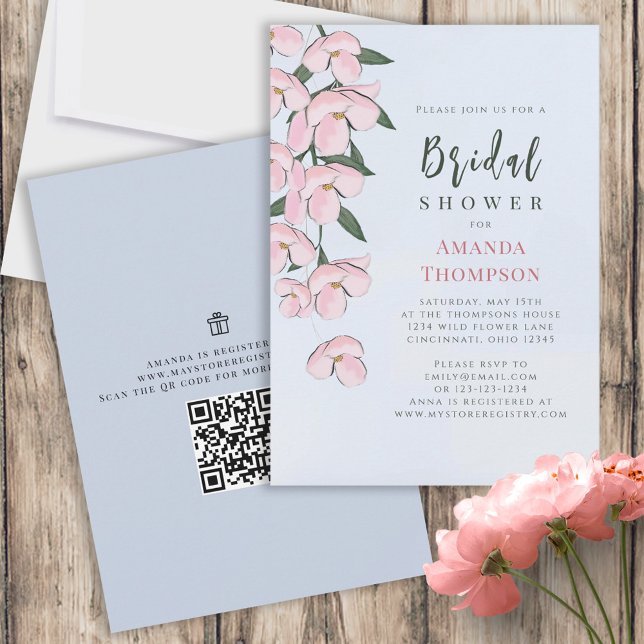 Invitación Floral Rosa Botánico Cerezo Blossoms QR Código (Subido por el creador)
