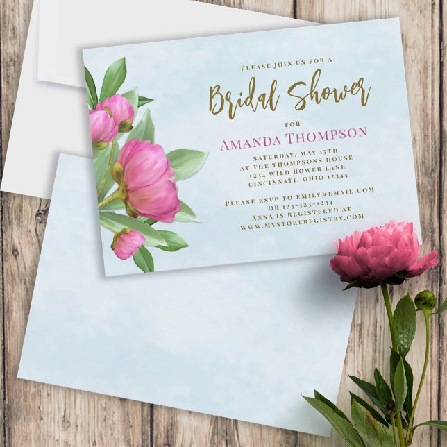 Invitación Floral rosa botánico elegante Bonito Peony Blooms (Subido por el creador)