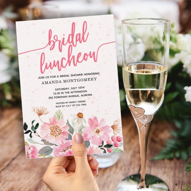 Invitación Floral rosa Bridal Luncheon Shower (Subido por el creador)