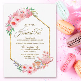 Invitación Floral rosa Bridal Tea Bridal Ducha de Novias
