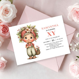 Invitación floral rosa caprichosa para cumpleaños