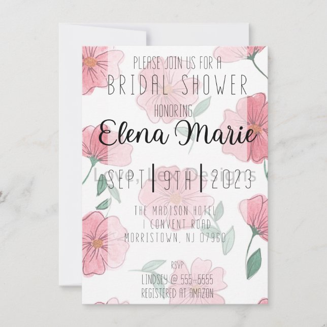 Invitación floral rosa cereza (Anverso)