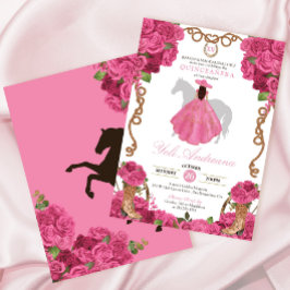 Invitación Floral rosa Charro Occidental Quinceañera