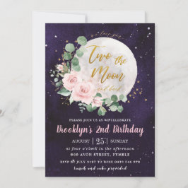 Invitación Floral rosa cielo nocturno dos cumpleaños de la lu