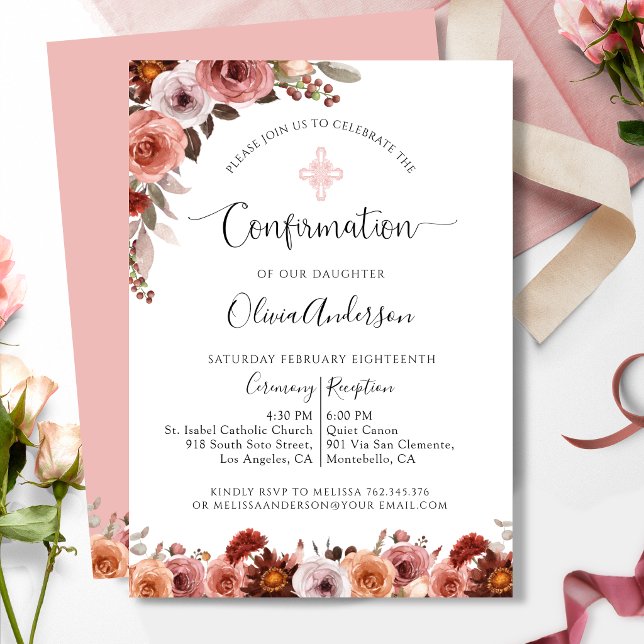Invitación floral rosa claro de confirmación de ni (Subido por el creador)