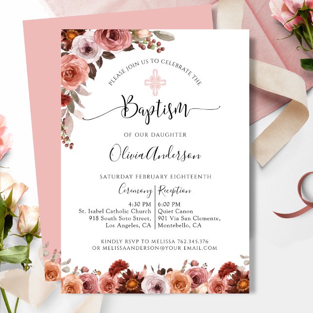 Invitación Floral Rosa Claro para Bautizo de Niña (Subido por el creador)