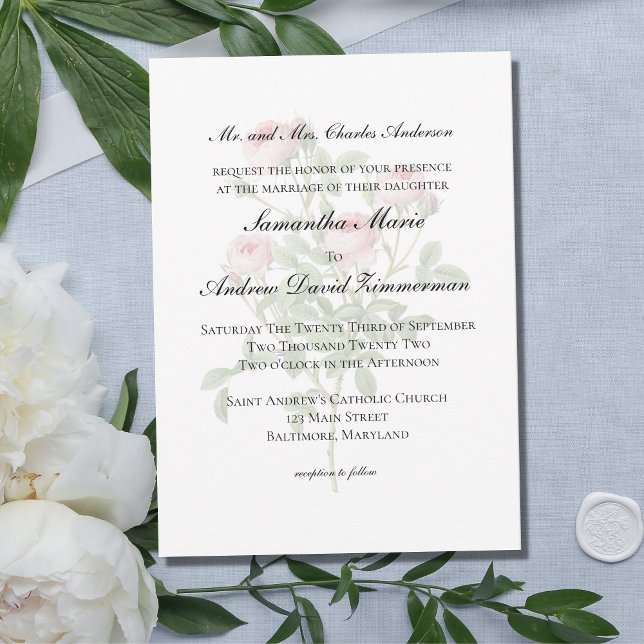 Invitación Floral rosa Clásica de Boda Formal Elegante (Subido por el creador)