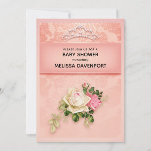 Invitación Floral rosa con el elegante Baby Shower de Diamond