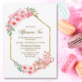 Invitación Floral rosa Cualquier Edad Tarde Té Cumpleaños