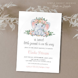 Invitación Floral rosa Cute Elephant Baby Baby Shower