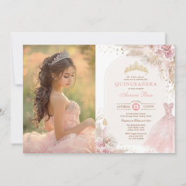 Invitación Floral rosa de Boho Quinceañera 15º cumpleaños. Fo
