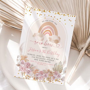 Invitación Floral Rosa De Boho Sobre Invitat De Cumpleaños De