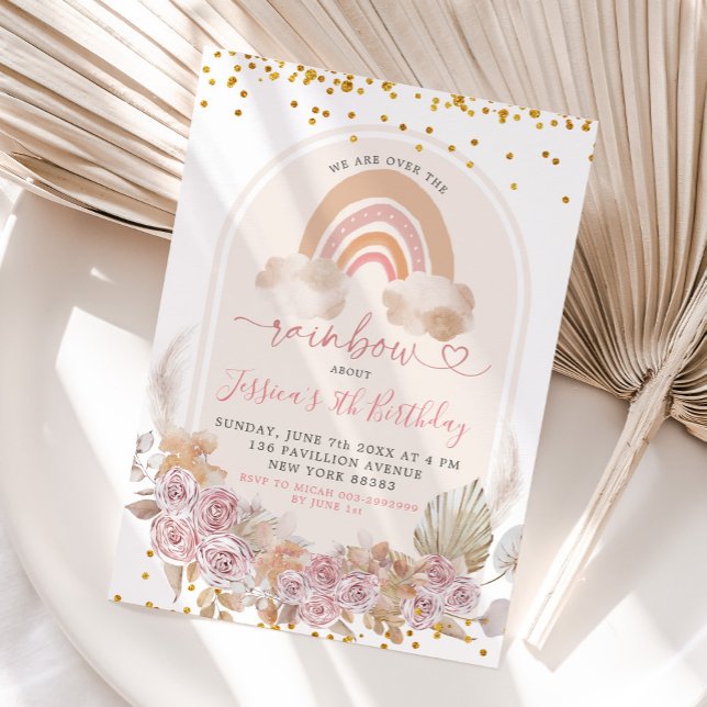 Invitación Floral Rosa De Boho Sobre Invitat De Cumpleaños De (Subido por el creador)