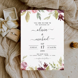 Invitación floral rosa de Borgoña boda
