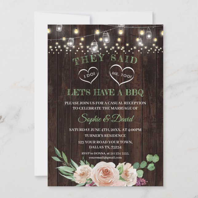 Invitación Floral rosa de champán después de hacer barbacoa B (Anverso)
