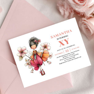 Invitación floral rosa de cumpleaños de la delicad
