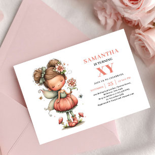 Invitación floral rosa de cumpleaños de la niña ha
