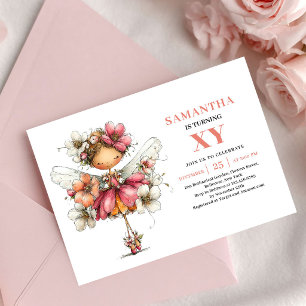 Invitación floral rosa de cumpleaños de la niña ha