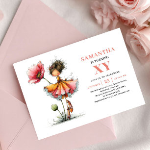 Invitación floral rosa de cumpleaños de la niña ha