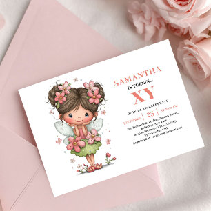 Invitación floral rosa de cumpleaños de la niña ju